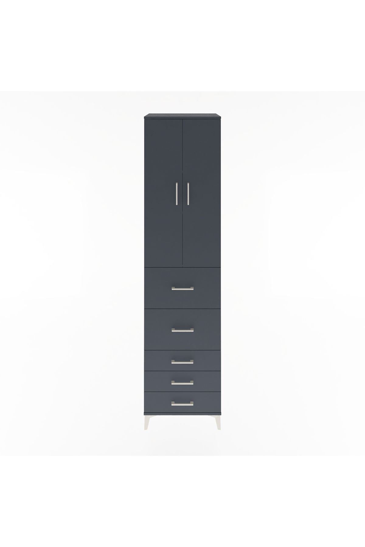 Hyperion Dolap 3 Raflı 5 Çekmeceli 2 Kapaklı 60x44x243 Antrasit-Antrasit