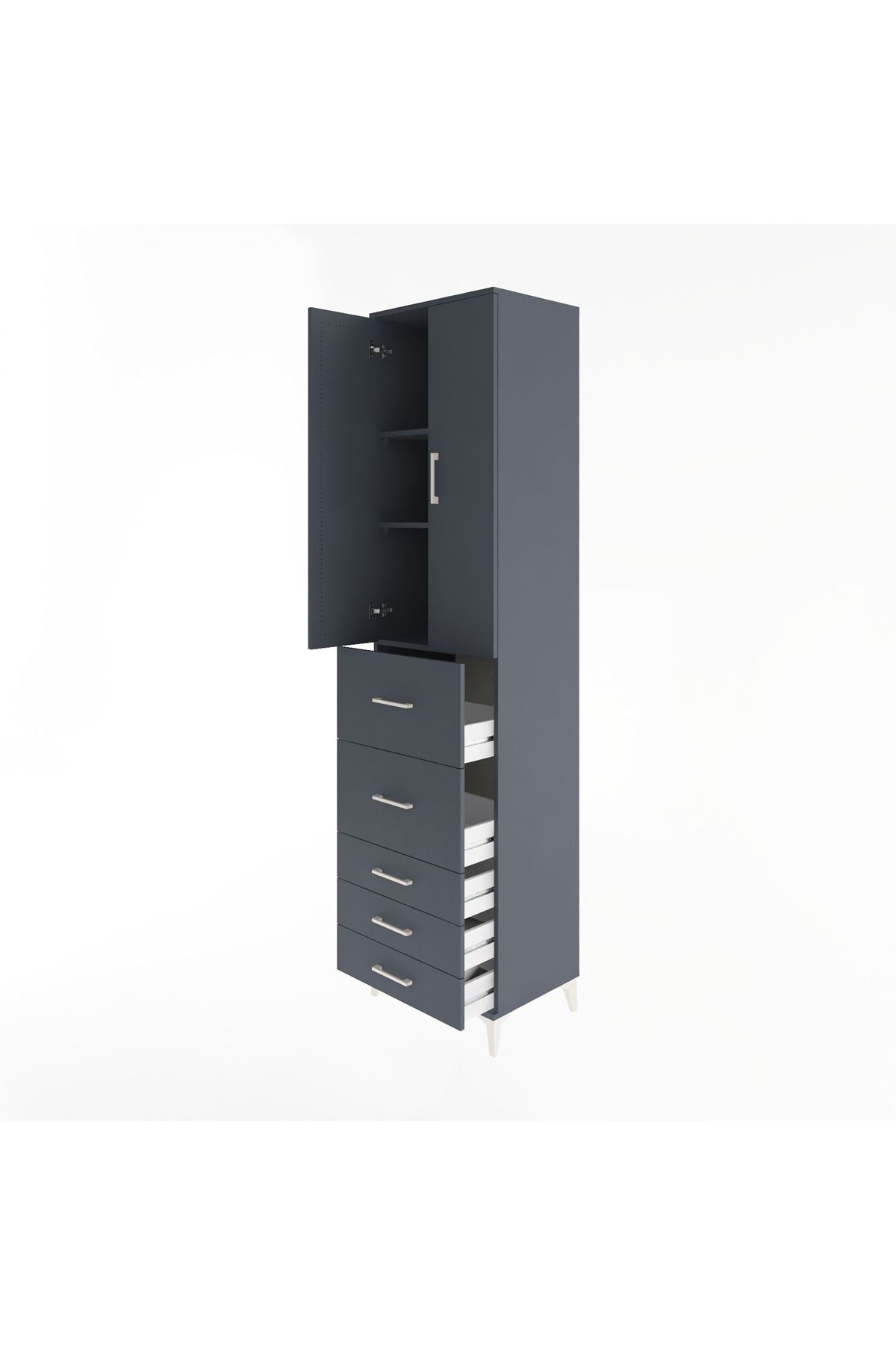 Hyperion Dolap 3 Raflı 5 Çekmeceli 2 Kapaklı 60x44x243 Antrasit-Antrasit