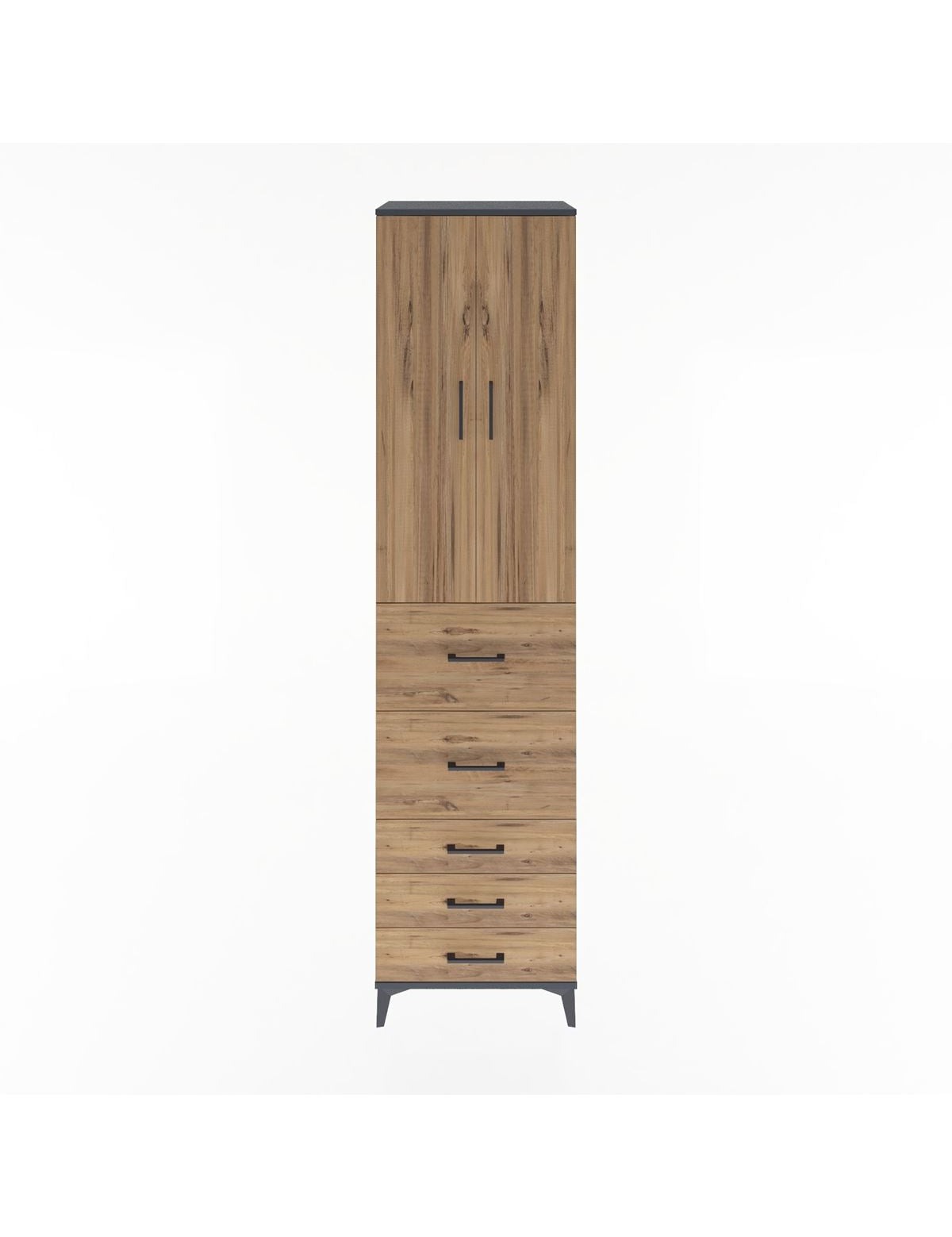 Hyperion Dolap 3 Raflı 5 Çekmeceli 2 Kapaklı 60x44x243 Antrasit-Çam