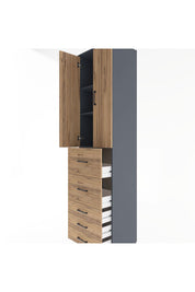 Hyperion Dolap 3 Raflı 5 Çekmeceli 2 Kapaklı 60x44x243 Antrasit-Çam