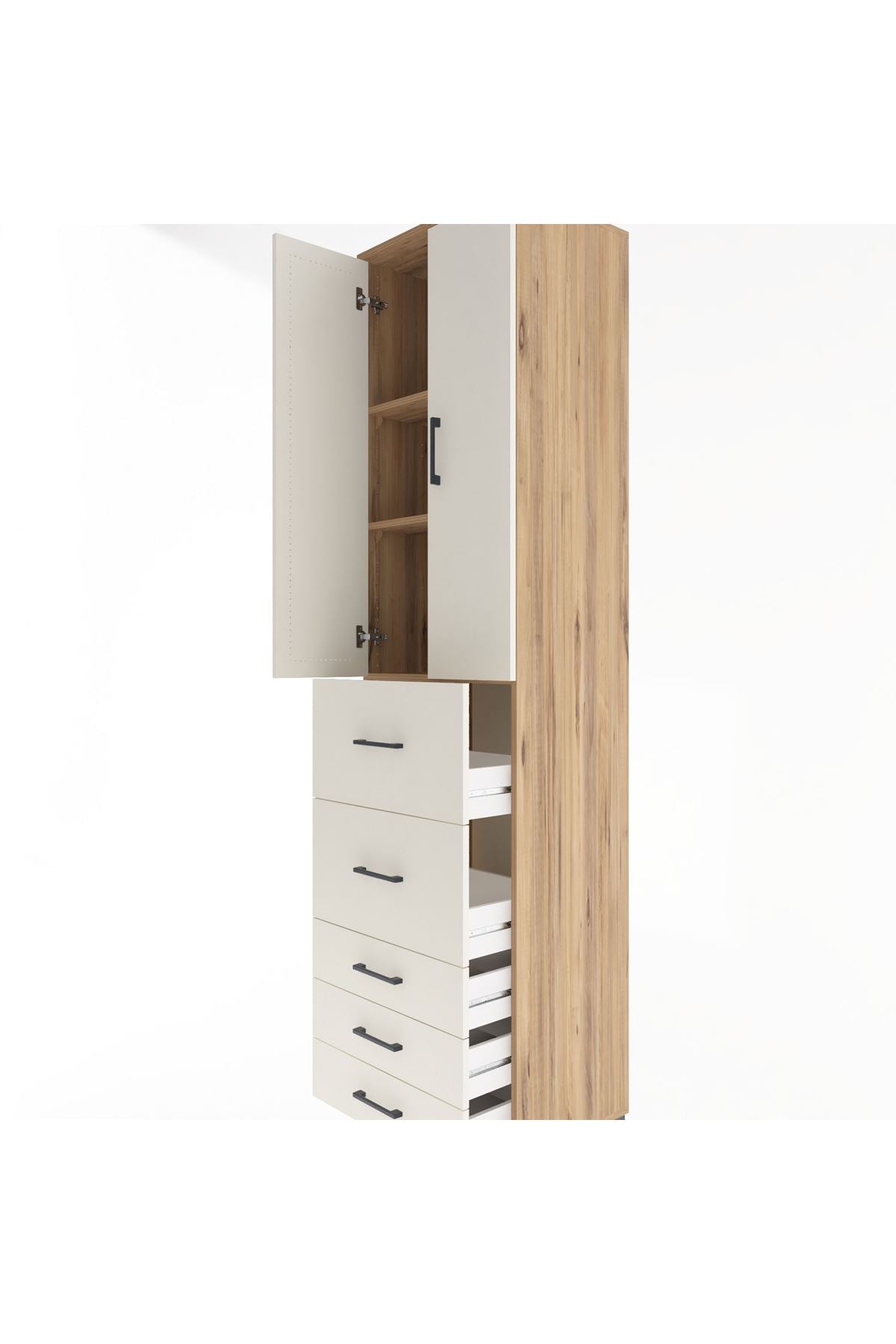 Hyperion Dolap 3 Raflı 5 Çekmeceli 2 Kapaklı 60x44x243 Çam-Aytaşı