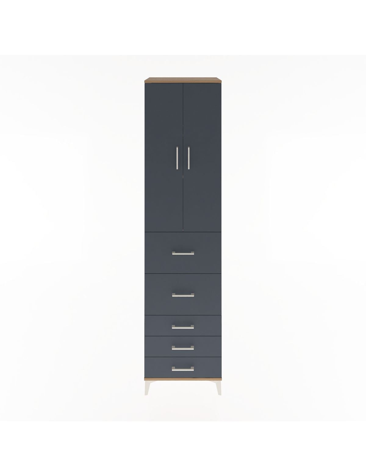 Hyperion Dolap 3 Raflı 5 Çekmeceli 2 Kapaklı 60x44x243 Çam-Antrasit