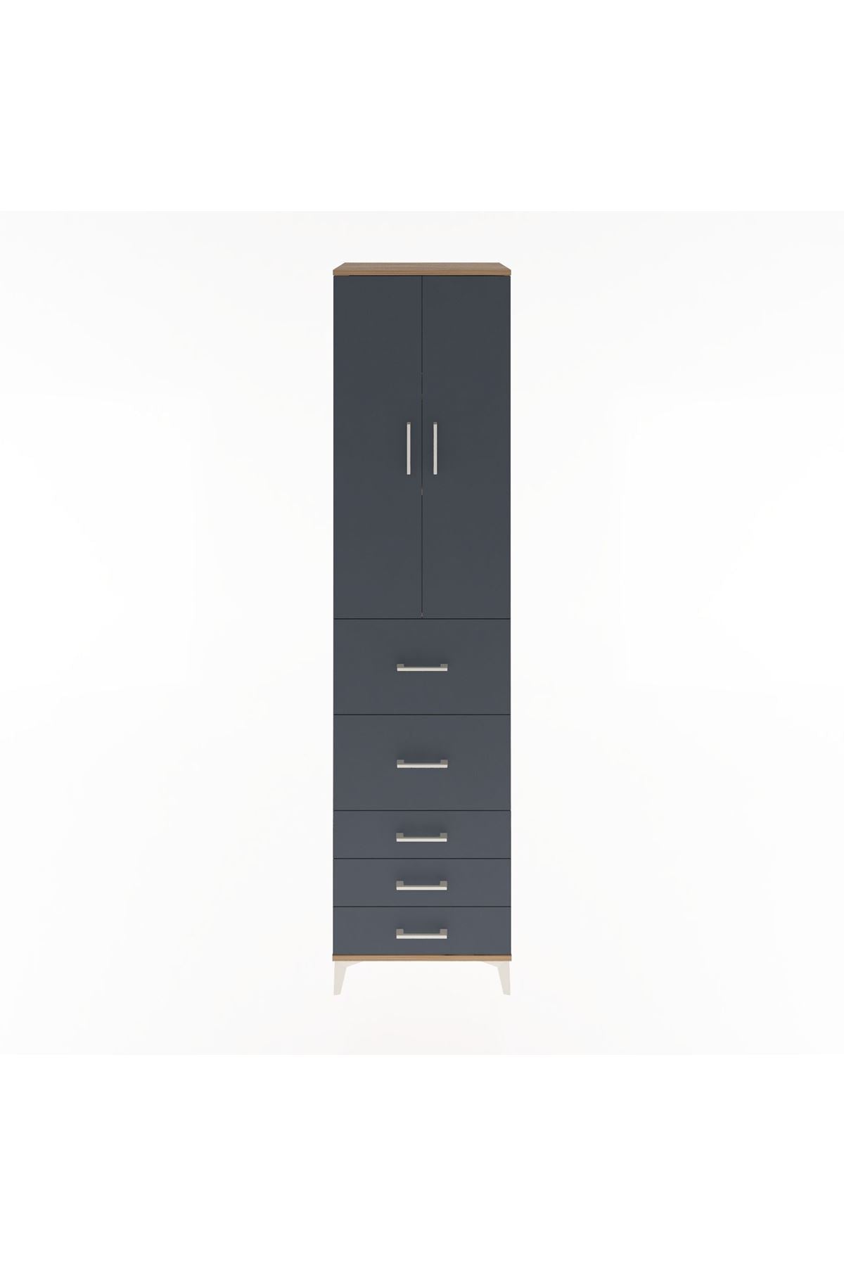 Hyperion Dolap 3 Raflı 5 Çekmeceli 2 Kapaklı 60x44x243 Çam-Antrasit