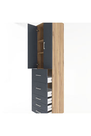 Hyperion Dolap 3 Raflı 5 Çekmeceli 2 Kapaklı 60x44x243 Çam-Antrasit