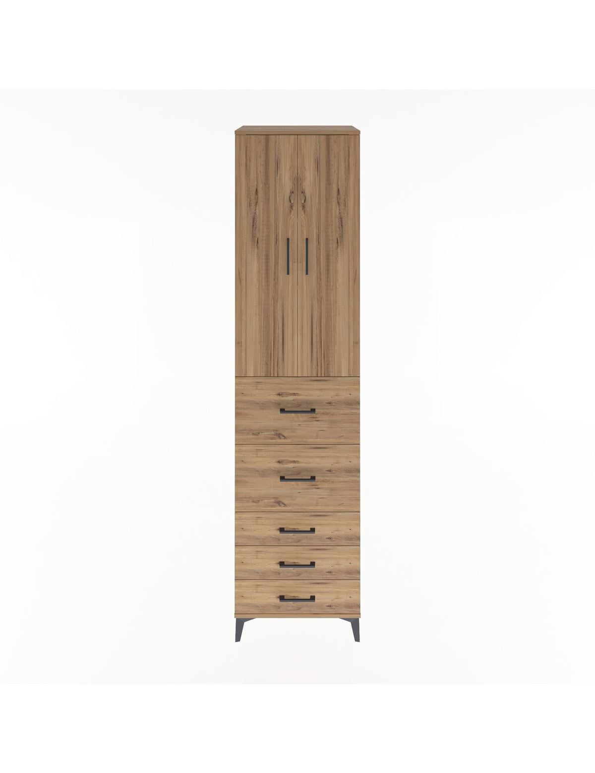 Hyperion Dolap 3 Raflı 5 Çekmeceli 2 Kapaklı 60x44x243 Çam-Çam