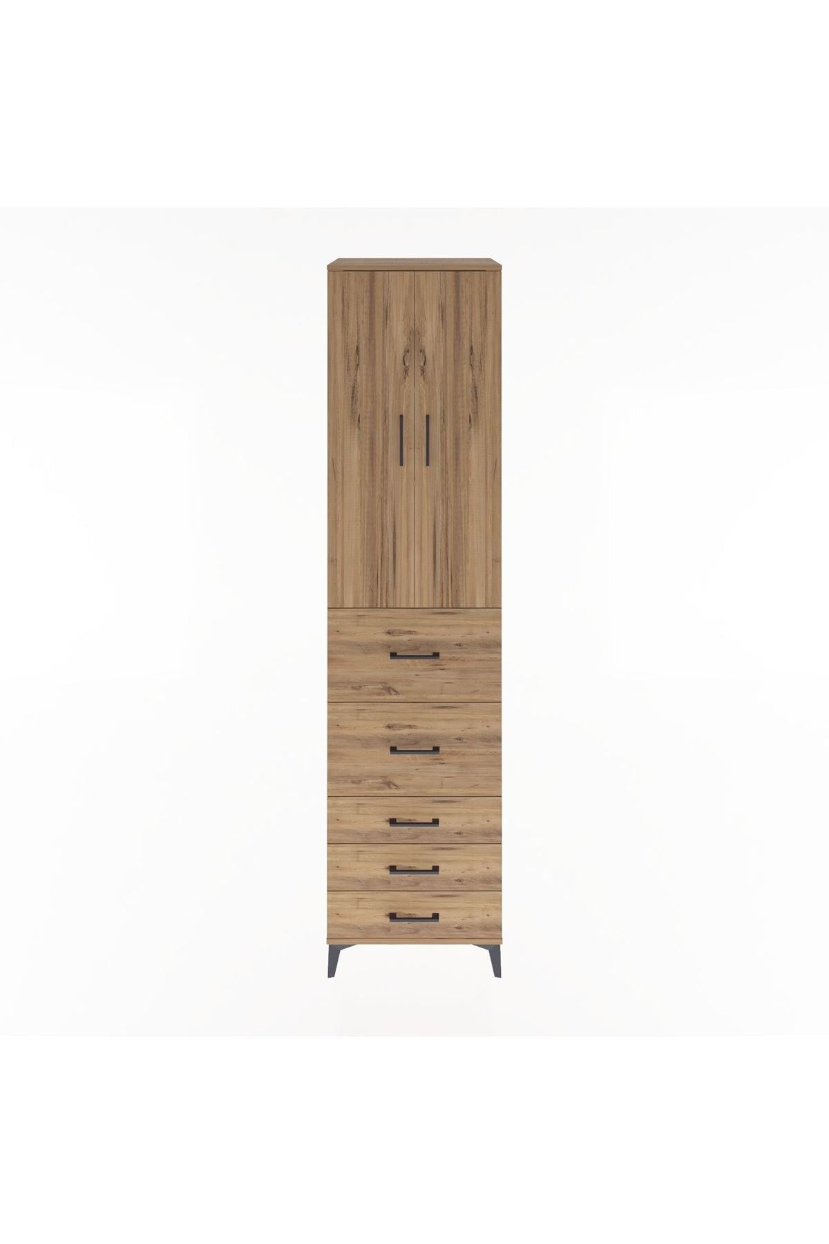 Hyperion Dolap 3 Raflı 5 Çekmeceli 2 Kapaklı 60x44x243 Çam-Çam