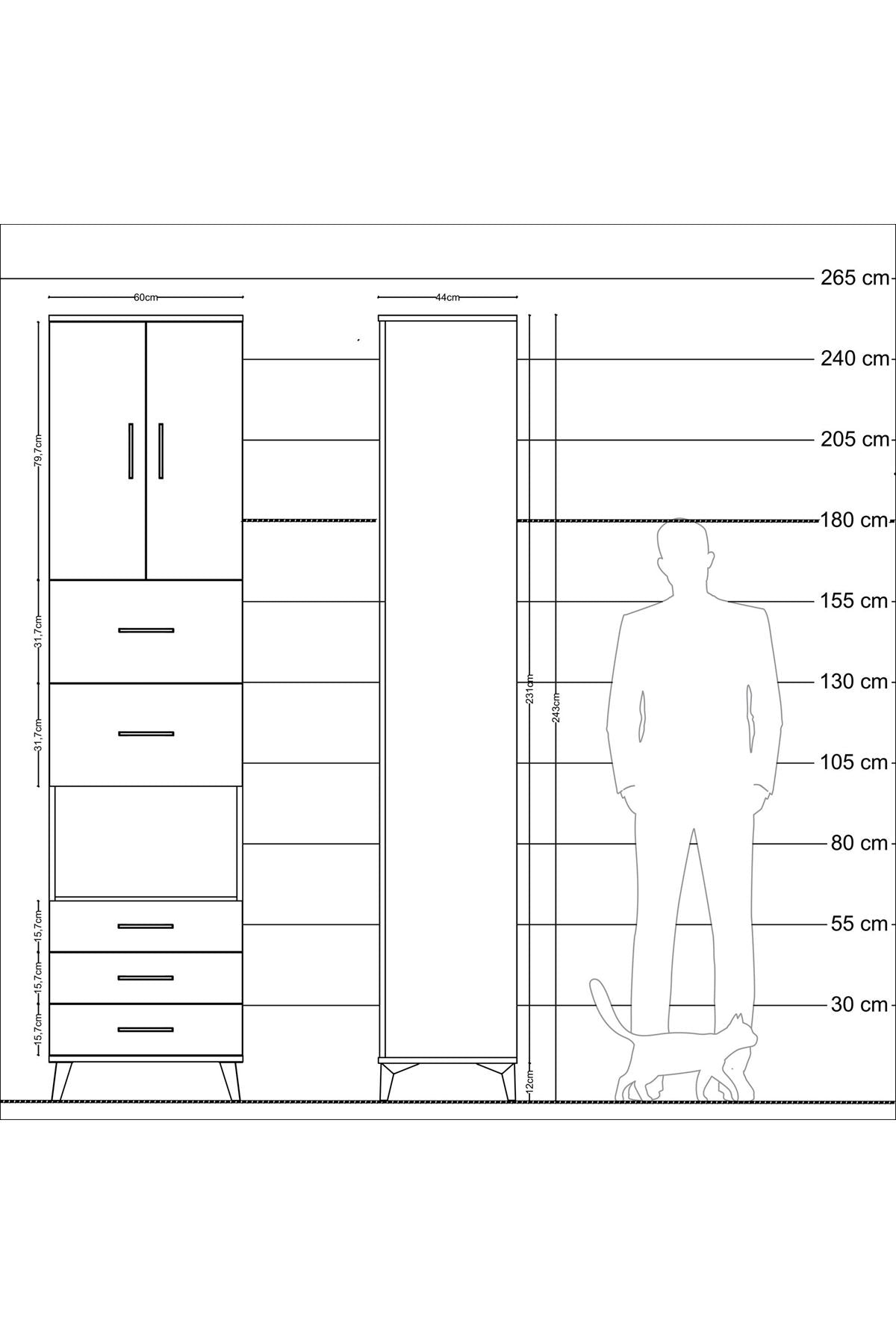 Hyperion Dolap 3 Raflı 5 Çekmeceli 2 Kapaklı 60x44x243 Aytaşı-Aytaşı