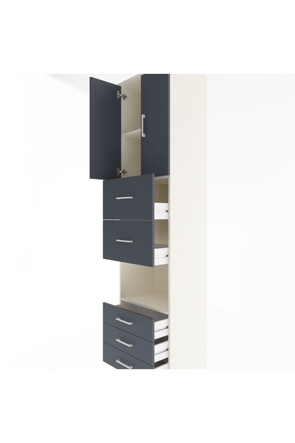 Hyperion Dolap 3 Raflı 5 Çekmeceli 2 Kapaklı 60x44x243 Aytaşı-Antrasit