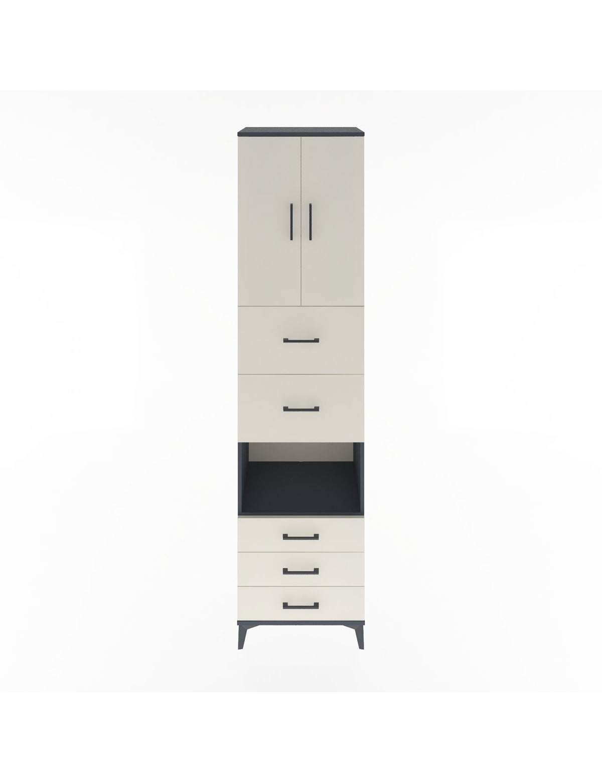 Hyperion Dolap 3 Raflı 5 Çekmeceli 2 Kapaklı 60x44x243 Antrasit-Aytaşı