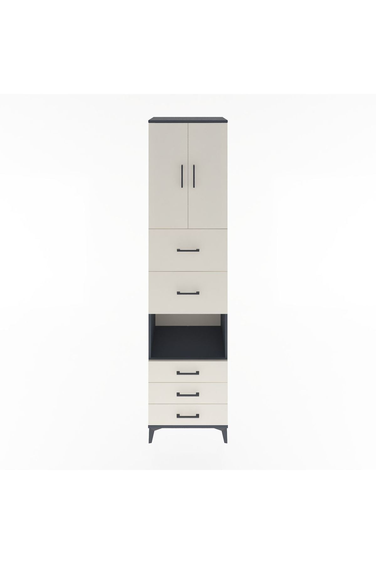 Hyperion Dolap 3 Raflı 5 Çekmeceli 2 Kapaklı 60x44x243 Antrasit-Aytaşı