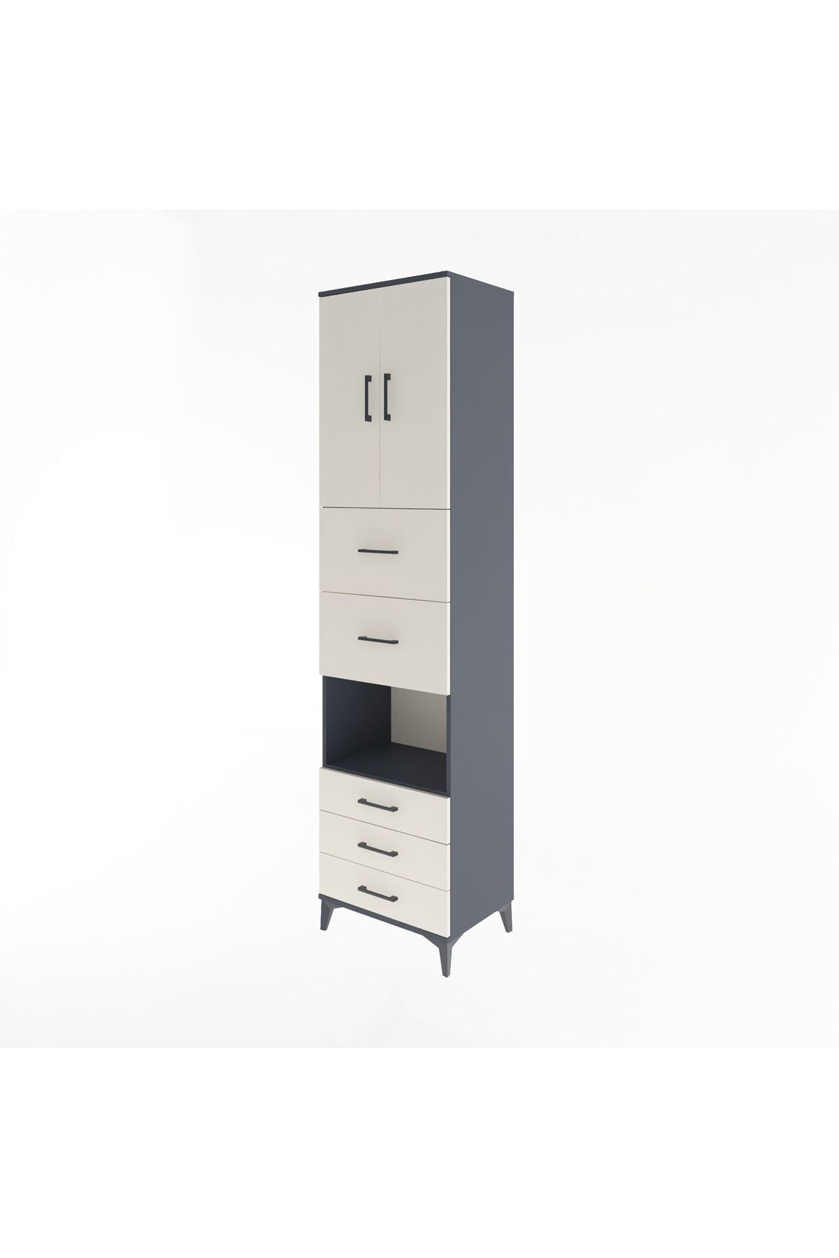 Hyperion Dolap 3 Raflı 5 Çekmeceli 2 Kapaklı 60x44x243 Antrasit-Aytaşı