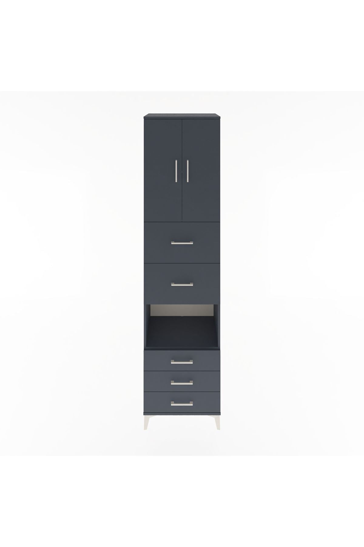 Hyperion Dolap 3 Raflı 5 Çekmeceli 2 Kapaklı 60x44x243 Antrasit-Antrasit