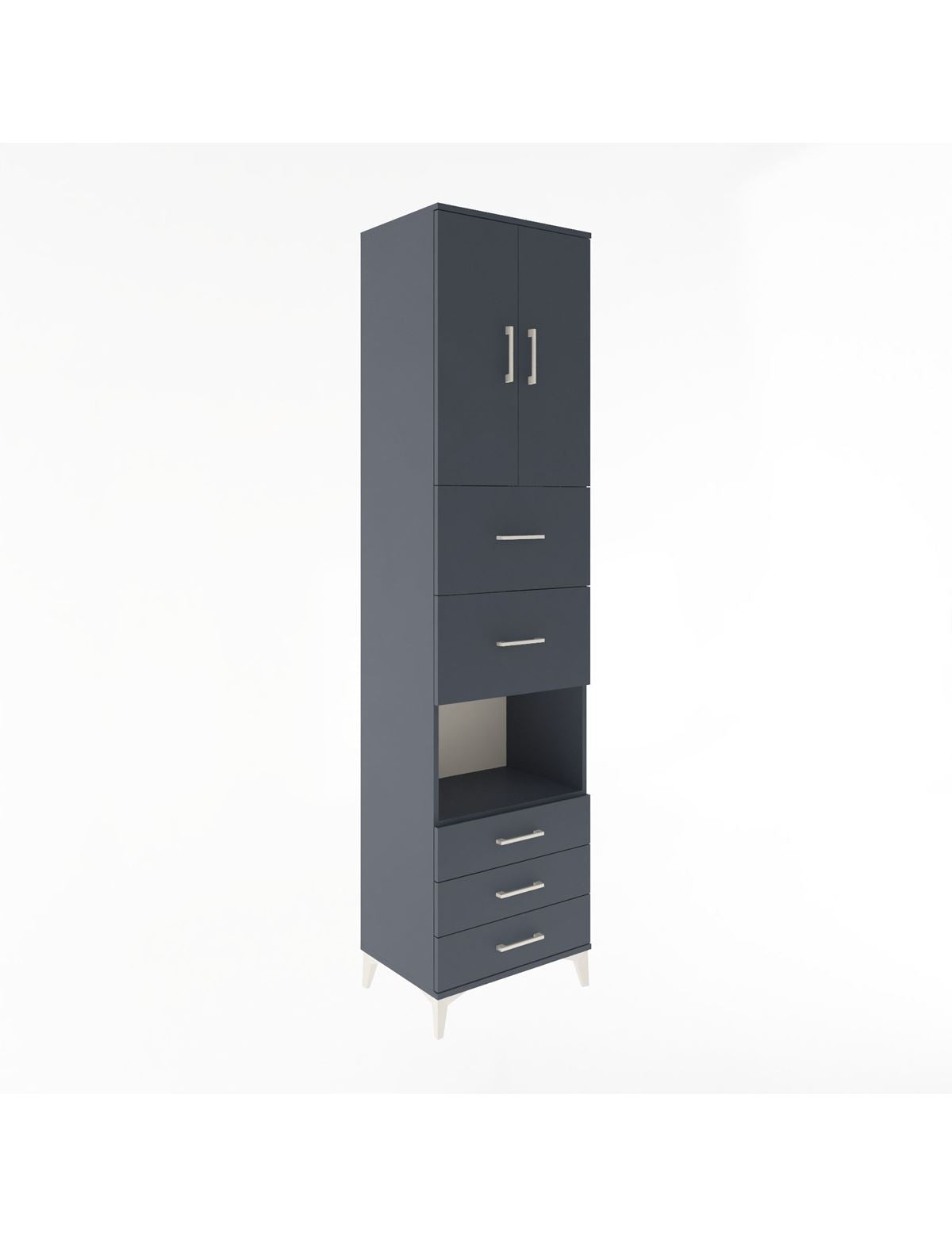 Hyperion Dolap 3 Raflı 5 Çekmeceli 2 Kapaklı 60x44x243 Antrasit-Antrasit