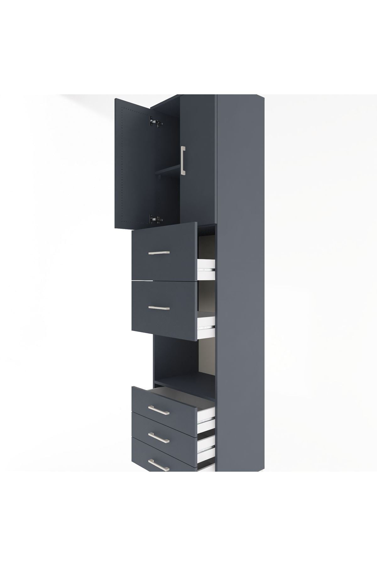 Hyperion Dolap 3 Raflı 5 Çekmeceli 2 Kapaklı 60x44x243 Antrasit-Antrasit