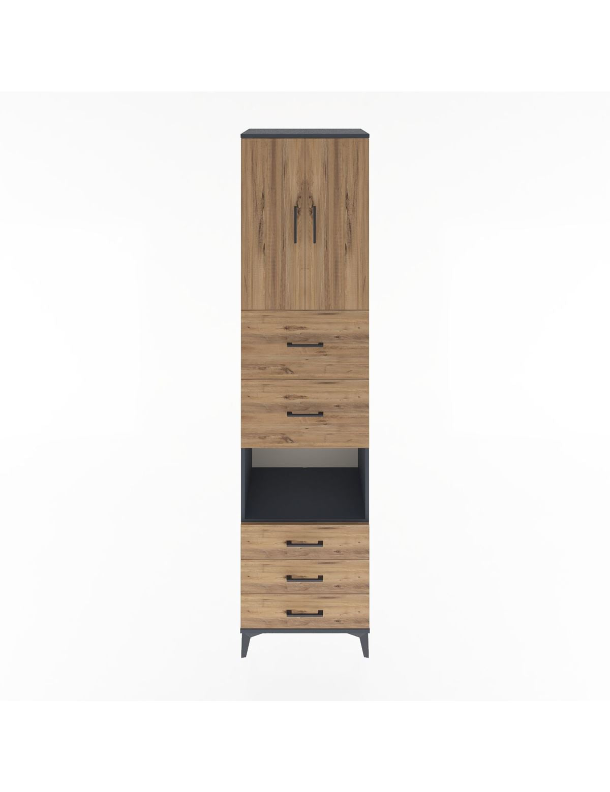 Hyperion Dolap 3 Raflı 5 Çekmeceli 2 Kapaklı 60x44x243 Antrasit-Çam