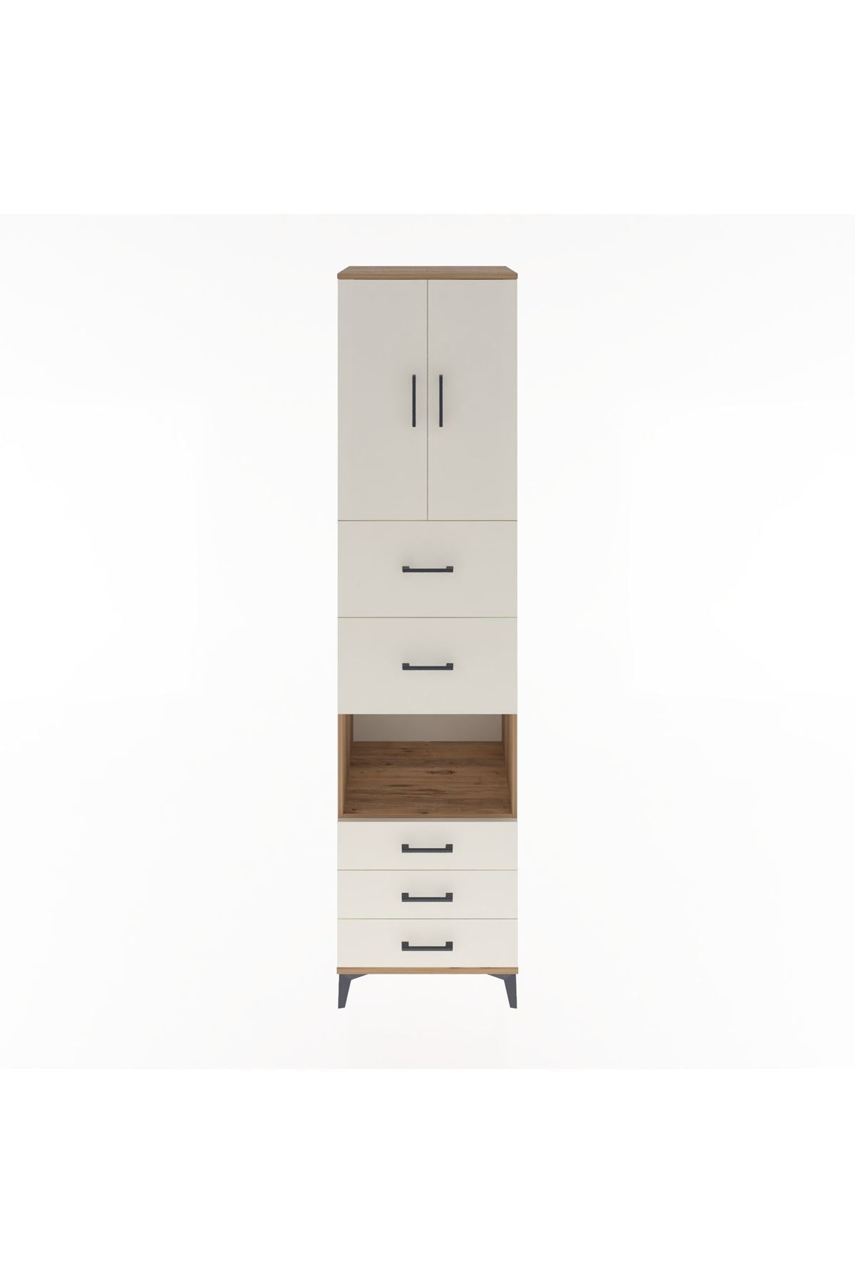 Hyperion Dolap 3 Raflı 5 Çekmeceli 2 Kapaklı 60x44x243 Çam-Aytaşı