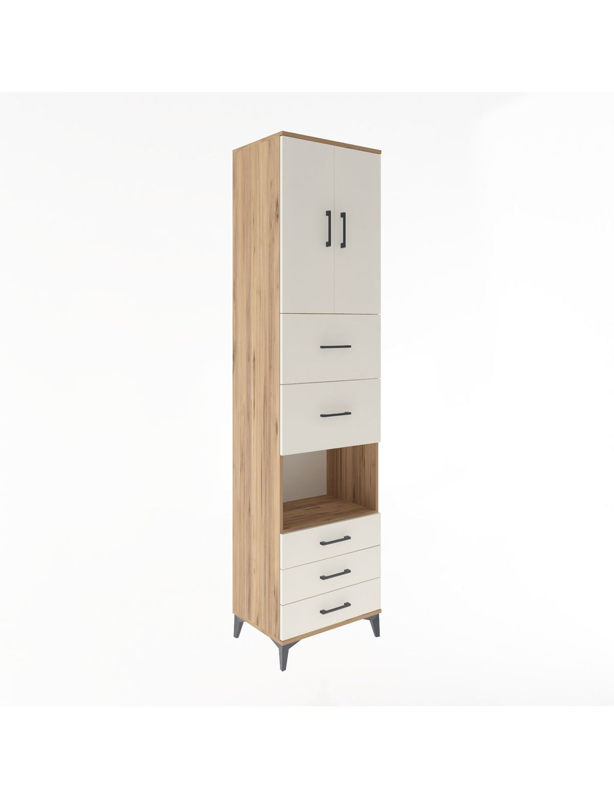 Hyperion Dolap 3 Raflı 5 Çekmeceli 2 Kapaklı 60x44x243 Çam-Aytaşı