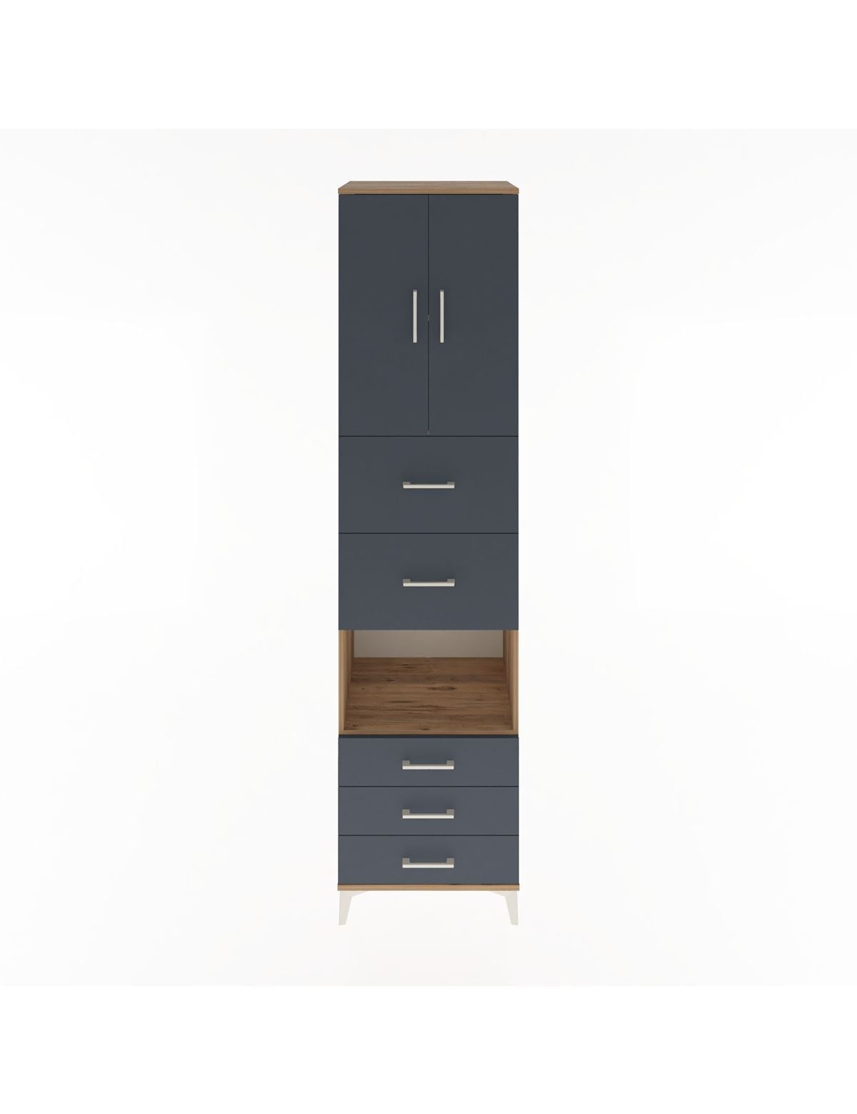 Hyperion Dolap 3 Raflı 5 Çekmeceli 2 Kapaklı 60x44x243 Çam-Antrasit