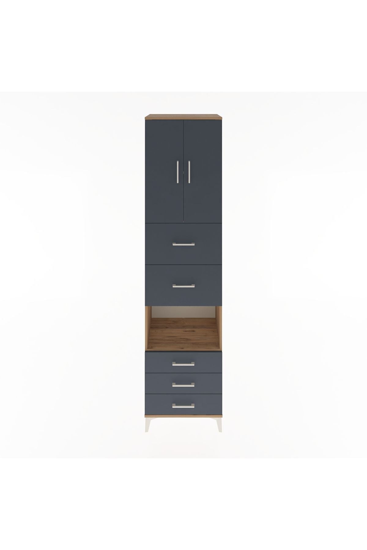 Hyperion Dolap 3 Raflı 5 Çekmeceli 2 Kapaklı 60x44x243 Çam-Antrasit