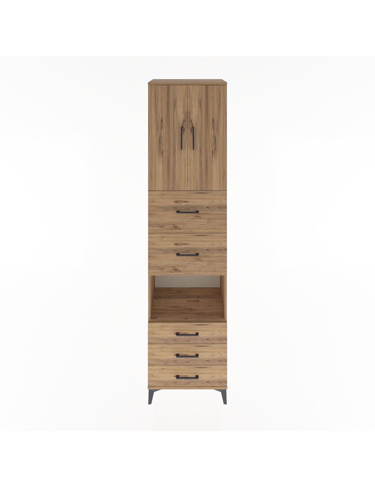 Hyperion Dolap 3 Raflı 5 Çekmeceli 2 Kapaklı 60x44x243 Çam-Çam