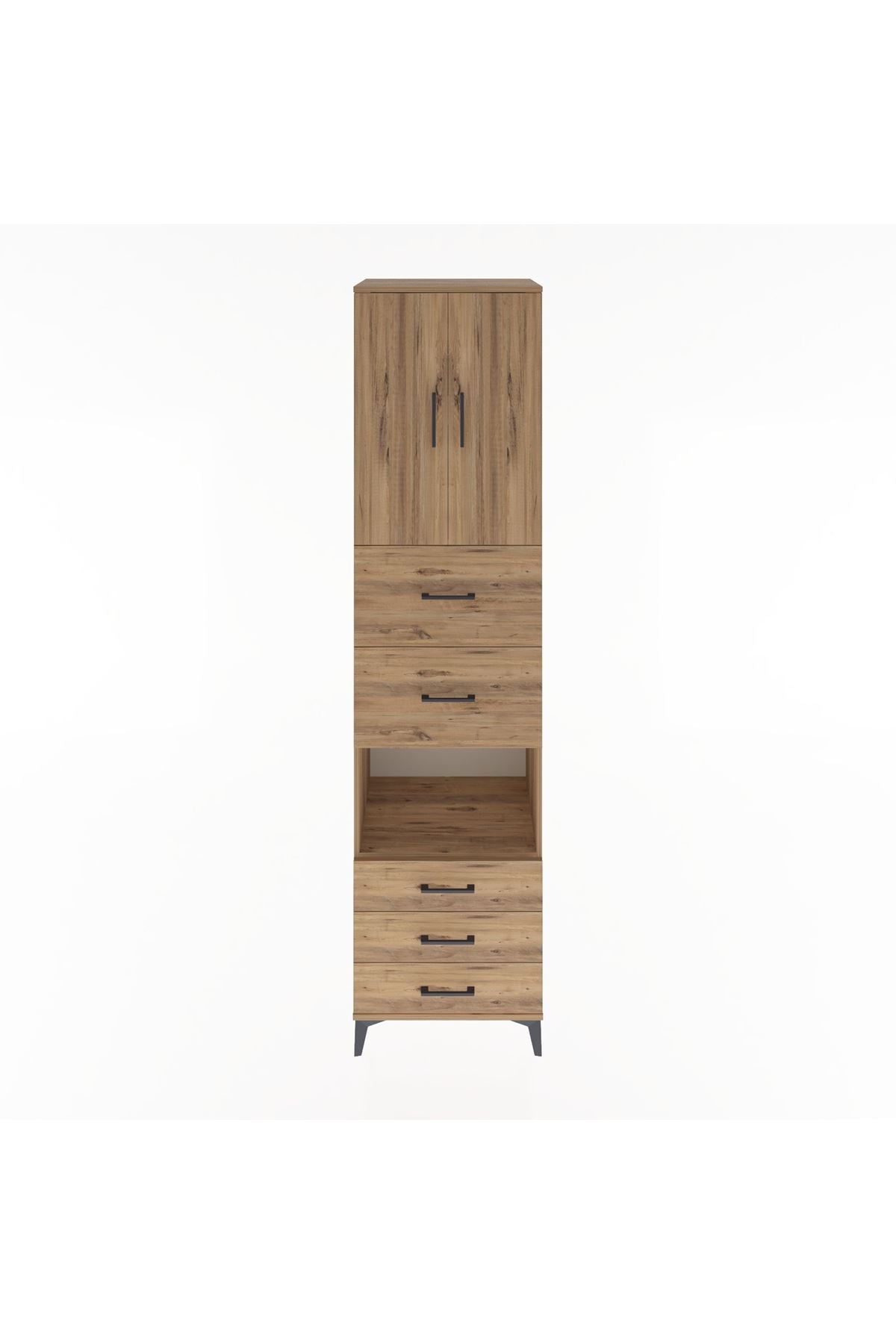 Hyperion Dolap 3 Raflı 5 Çekmeceli 2 Kapaklı 60x44x243 Çam-Çam