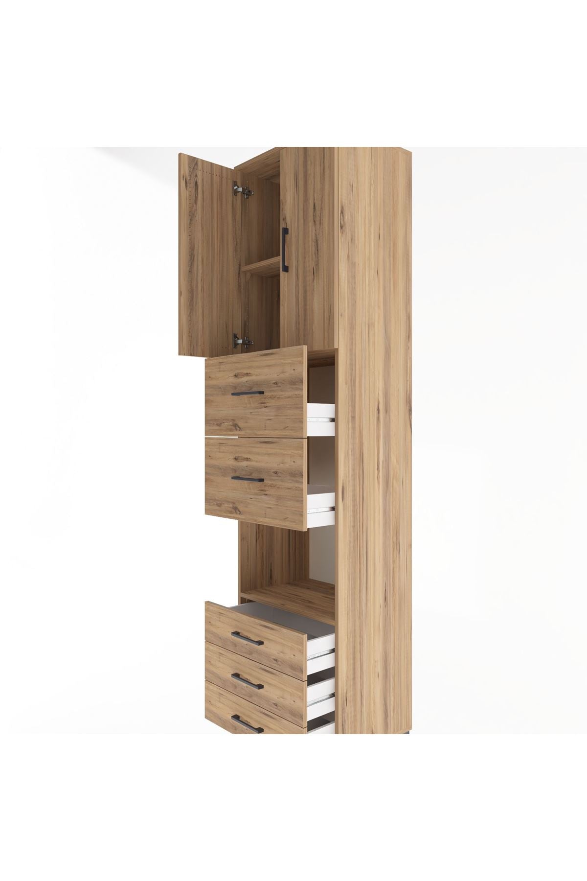 Hyperion Dolap 3 Raflı 5 Çekmeceli 2 Kapaklı 60x44x243 Çam-Çam