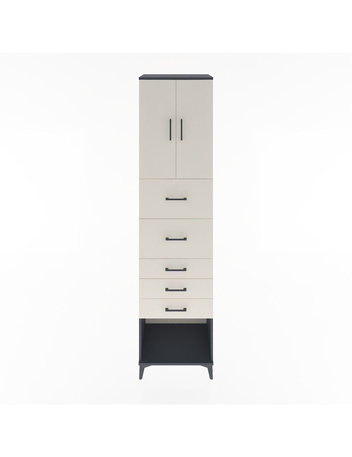 Hyperion Dolap 2 Raflı 5 Çekmeceli 2 Kapaklı 60x44x243 Antrasit-Aytaşı