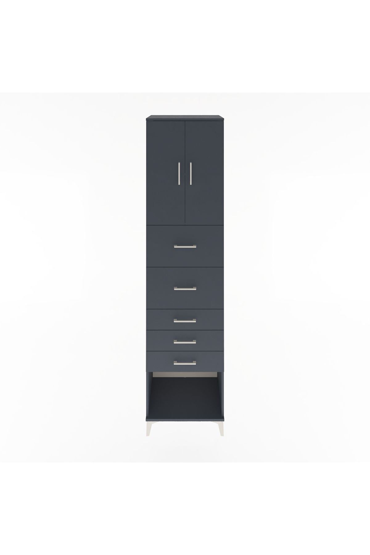 Hyperion Dolap 2 Raflı 5 Çekmeceli 2 Kapaklı 60x44x243 Antrasit-Antrasit