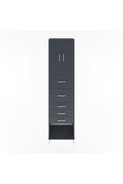 Hyperion Dolap 2 Raflı 5 Çekmeceli 2 Kapaklı 60x44x243 Antrasit-Antrasit