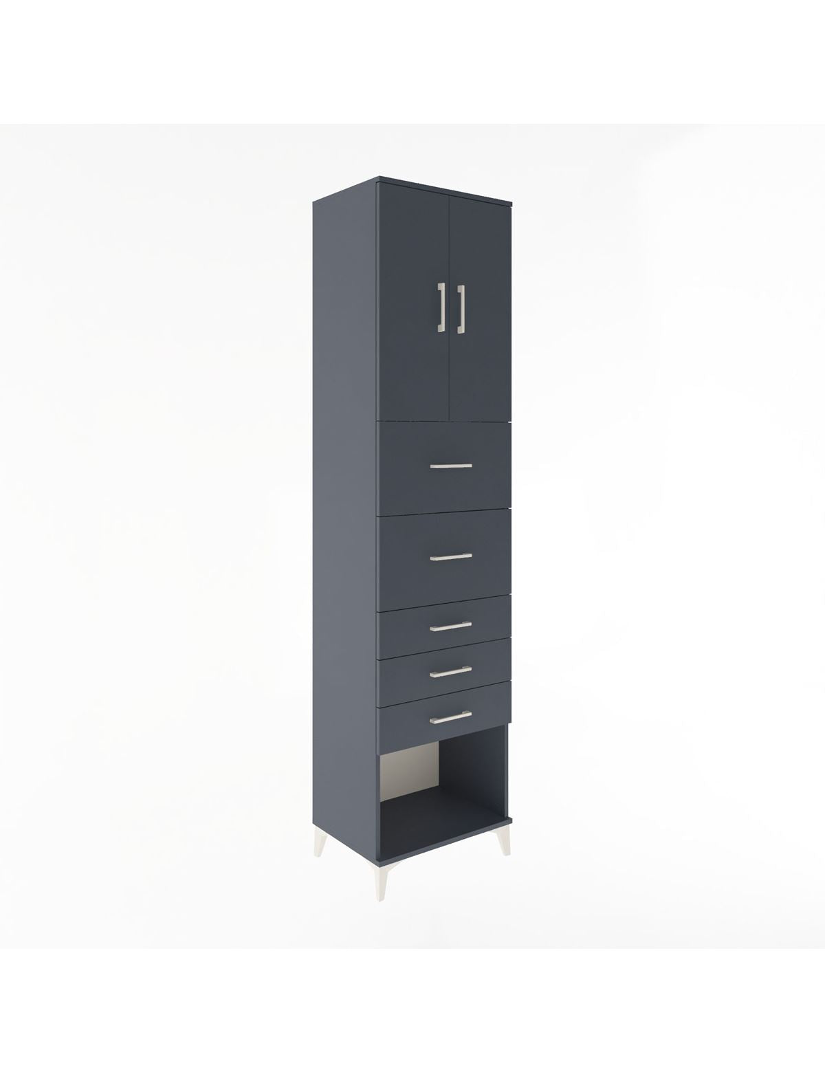 Hyperion Dolap 2 Raflı 5 Çekmeceli 2 Kapaklı 60x44x243 Antrasit-Antrasit