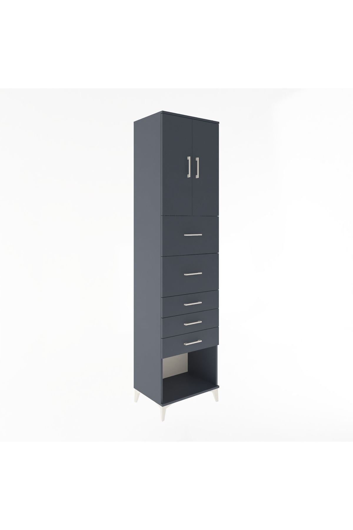 Hyperion Dolap 2 Raflı 5 Çekmeceli 2 Kapaklı 60x44x243 Antrasit-Antrasit