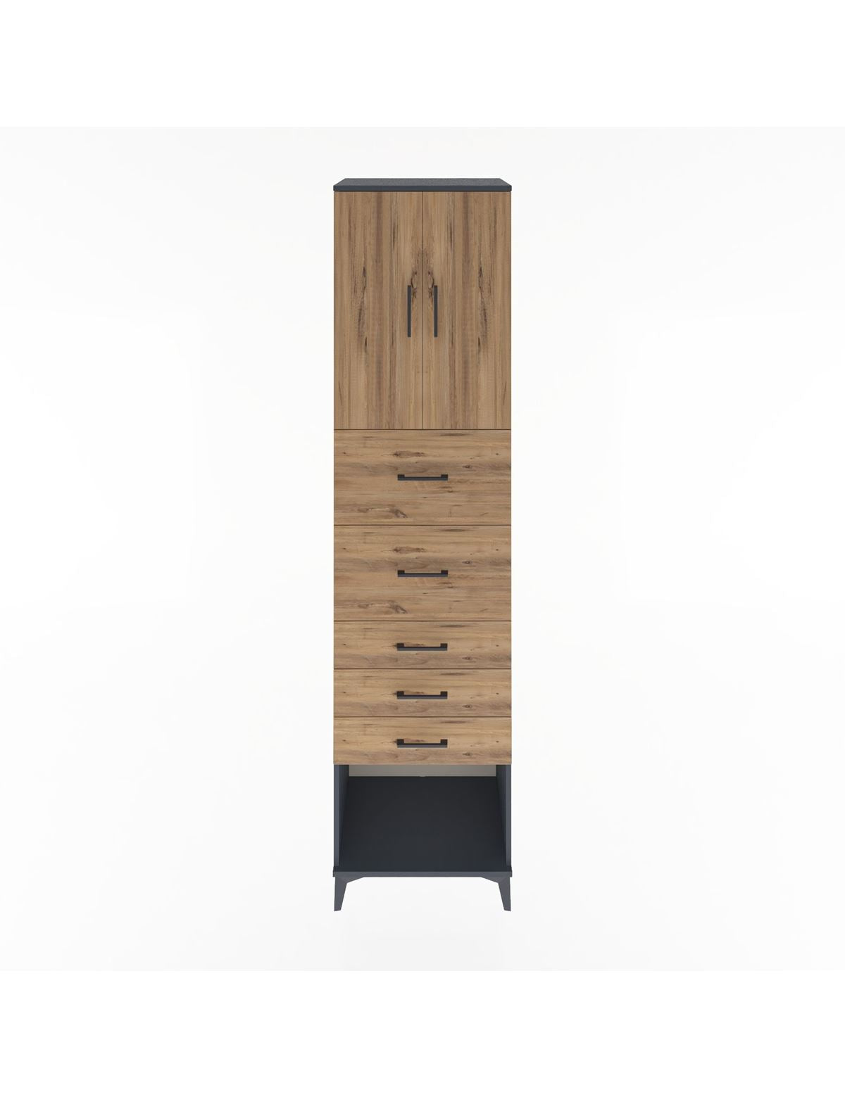 Hyperion Dolap 2 Raflı 5 Çekmeceli 2 Kapaklı 60x44x243 Antrasit-Çam