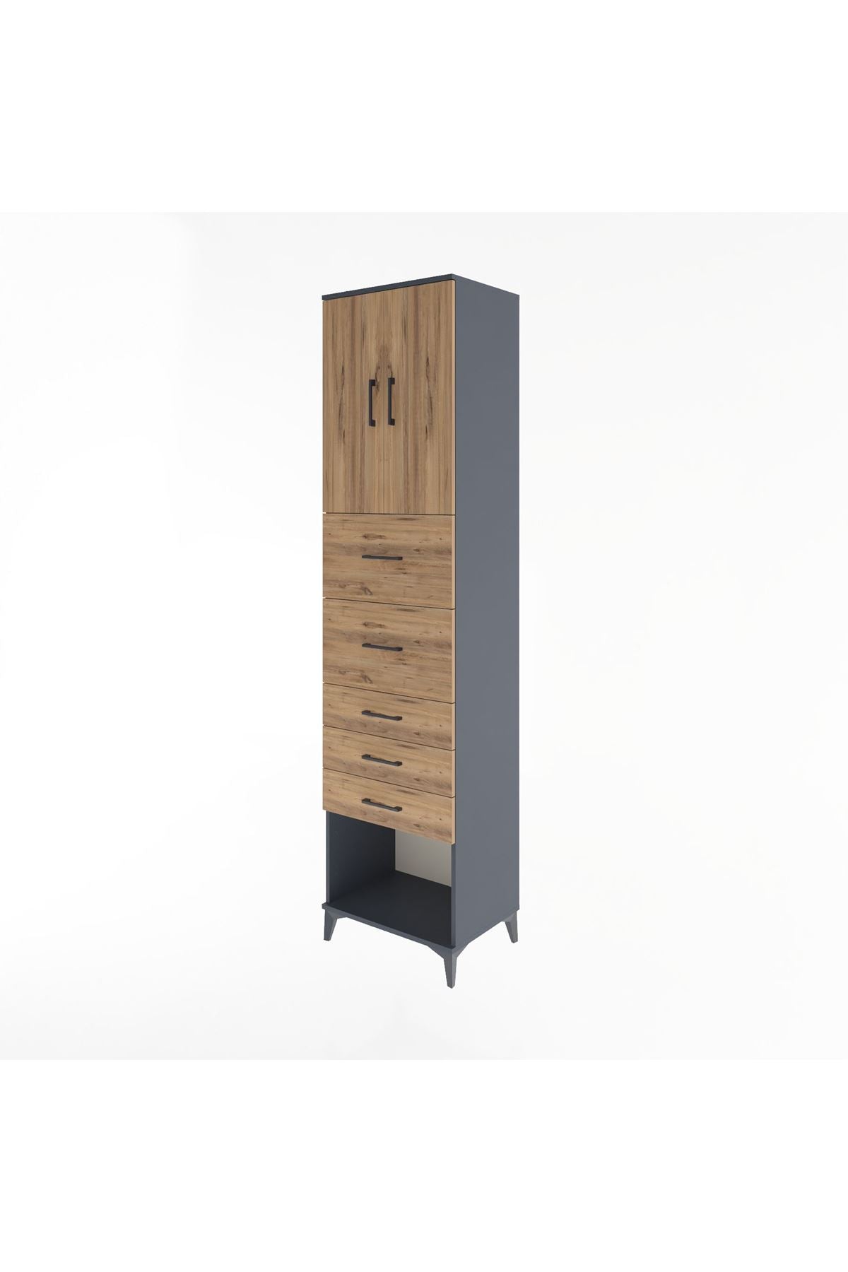 Hyperion Dolap 2 Raflı 5 Çekmeceli 2 Kapaklı 60x44x243 Antrasit-Çam