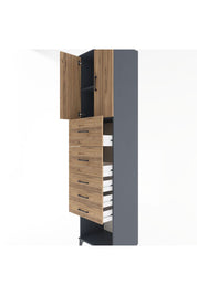 Hyperion Dolap 2 Raflı 5 Çekmeceli 2 Kapaklı 60x44x243 Antrasit-Çam