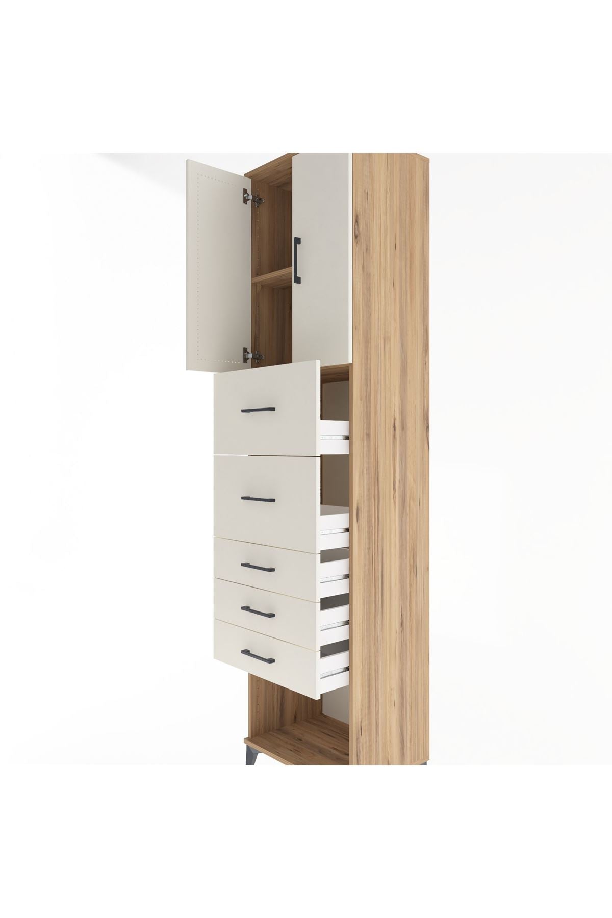 Hyperion Dolap 2 Raflı 5 Çekmeceli 2 Kapaklı 60x44x243 Çam-Aytaşı