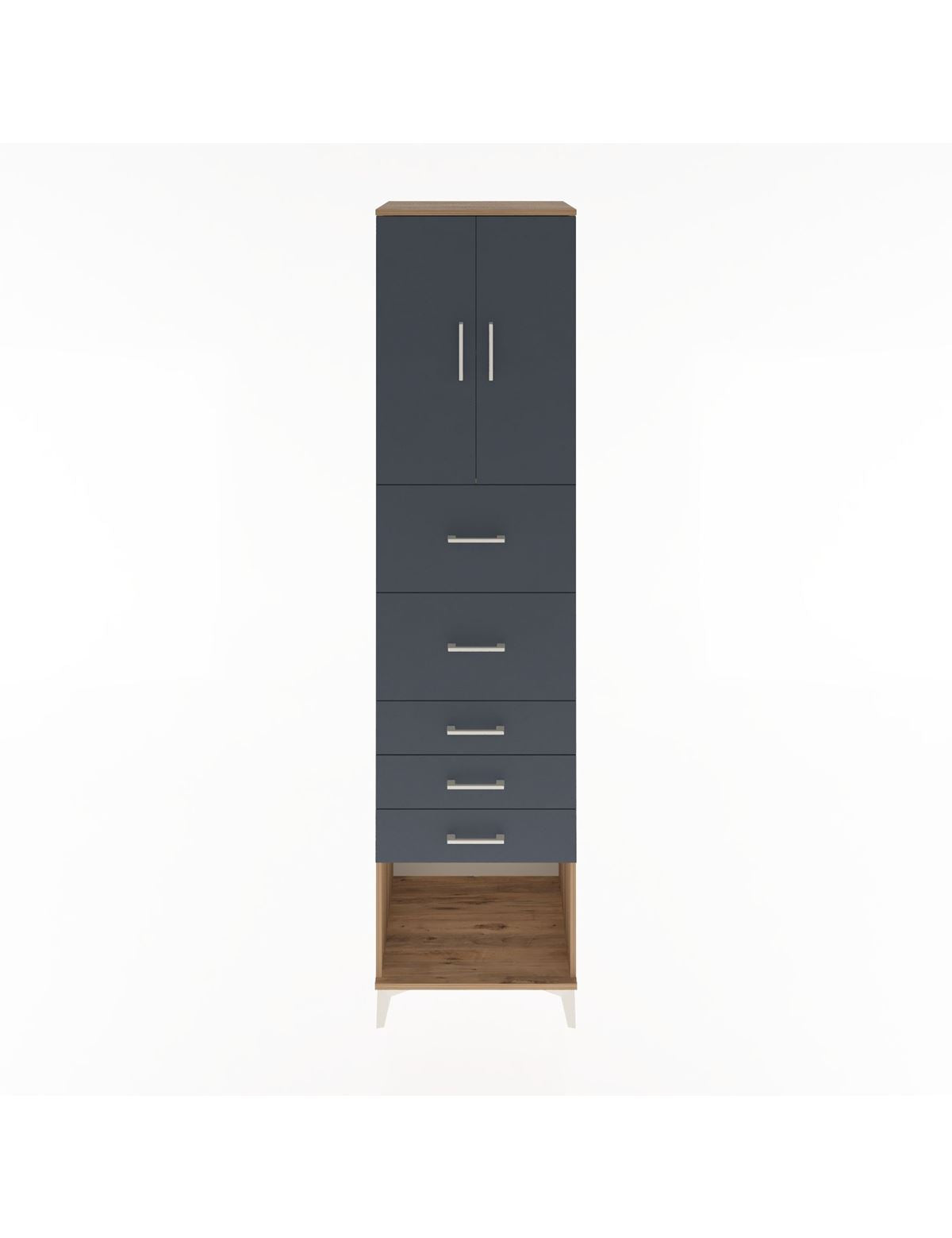 Hyperion Dolap 2 Raflı 5 Çekmeceli 2 Kapaklı 60x44x243 Çam-Antrasit