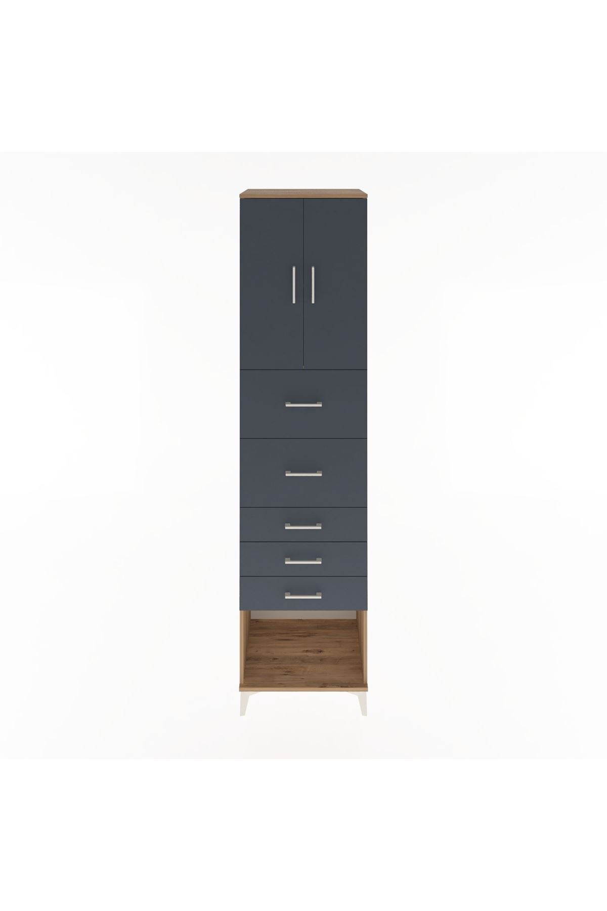 Hyperion Dolap 2 Raflı 5 Çekmeceli 2 Kapaklı 60x44x243 Çam-Antrasit