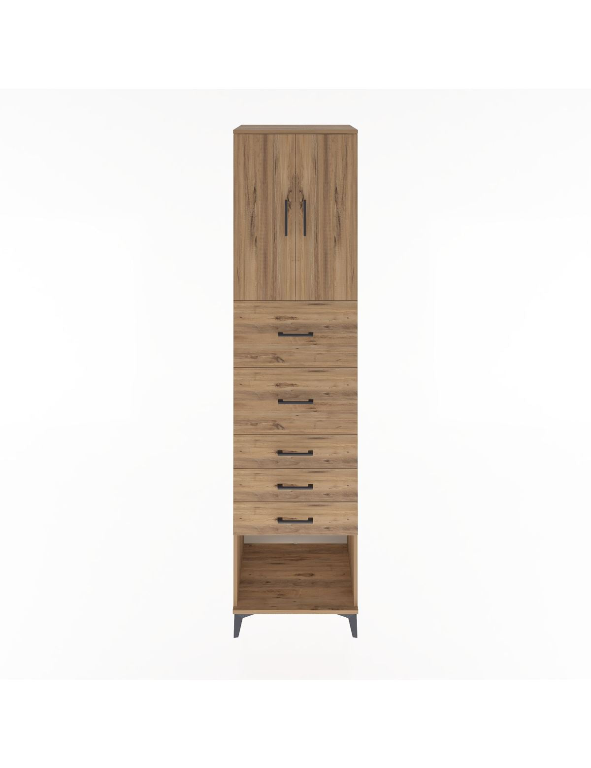 Hyperion Dolap 2 Raflı 5 Çekmeceli 2 Kapaklı 60x44x243 Çam-Çam