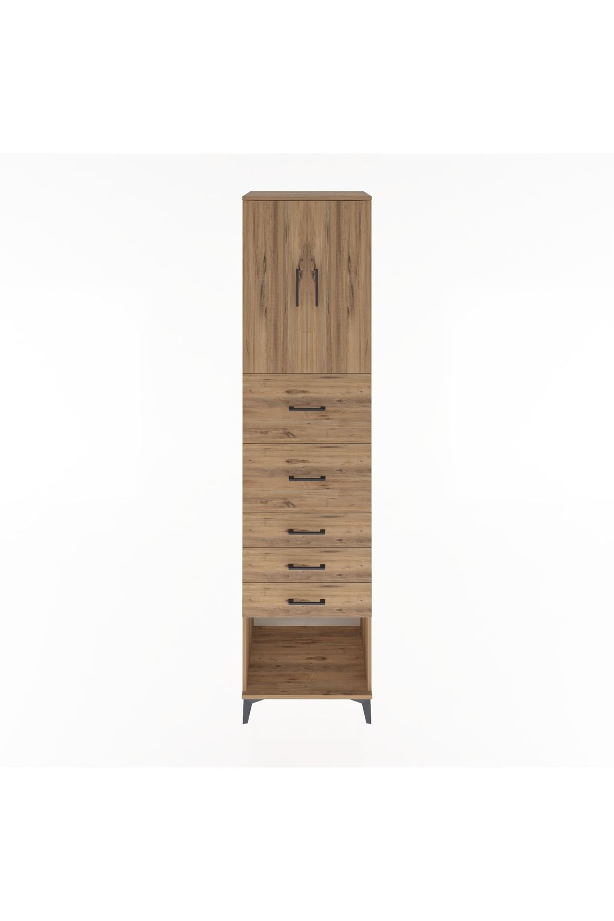 Hyperion Dolap 2 Raflı 5 Çekmeceli 2 Kapaklı 60x44x243 Çam-Çam