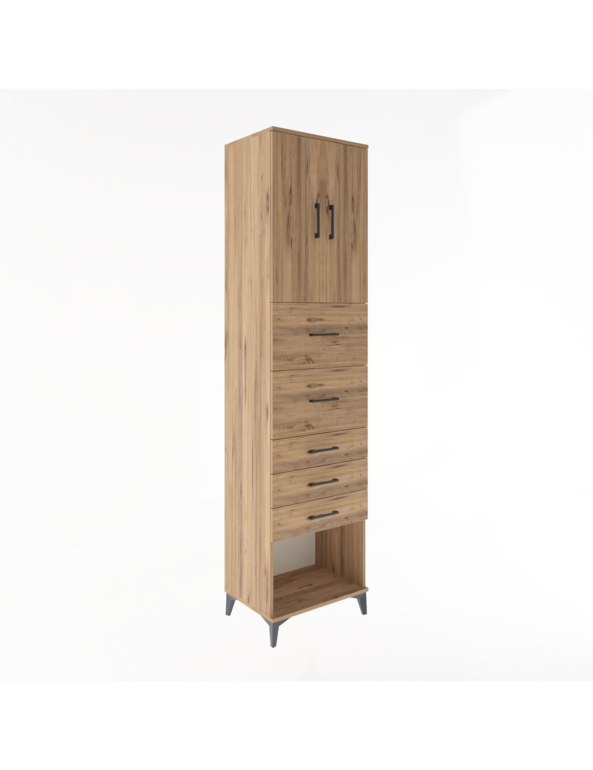 Hyperion Dolap 2 Raflı 5 Çekmeceli 2 Kapaklı 60x44x243 Çam-Çam