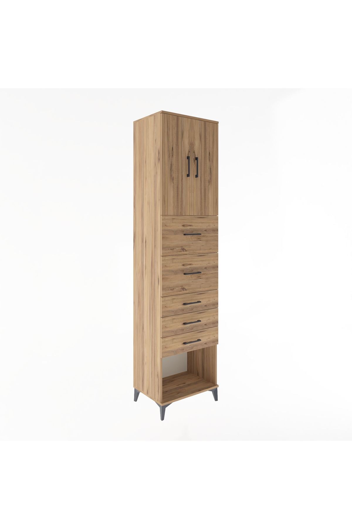 Hyperion Dolap 2 Raflı 5 Çekmeceli 2 Kapaklı 60x44x243 Çam-Çam