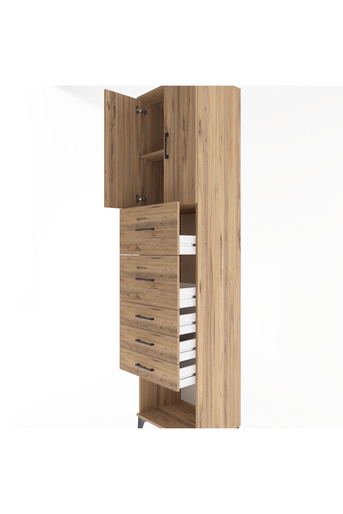 Hyperion Dolap 2 Raflı 5 Çekmeceli 2 Kapaklı 60x44x243 Çam-Çam