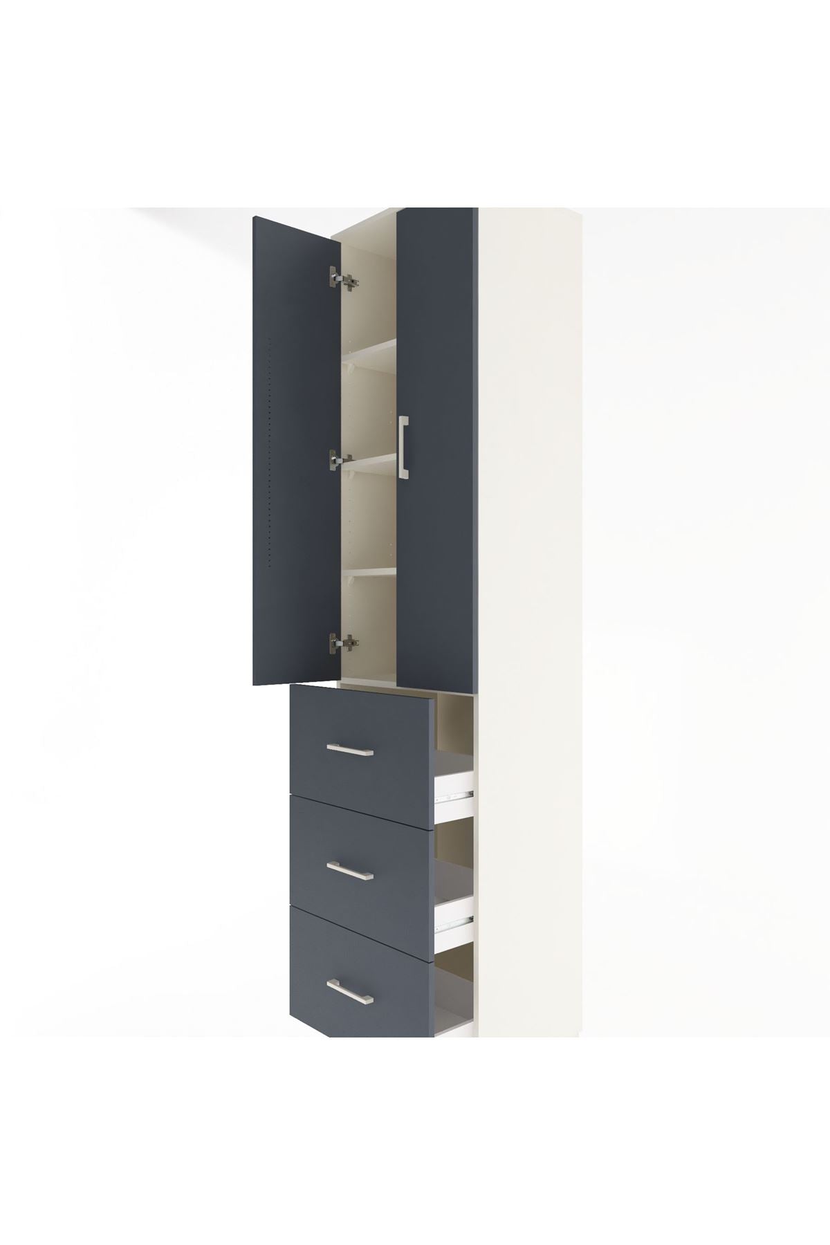 Hyperion Dolap 4 Raflı 3 Çekmeceli 2 Kapaklı 60x44x243 Aytaşı-Antrasit