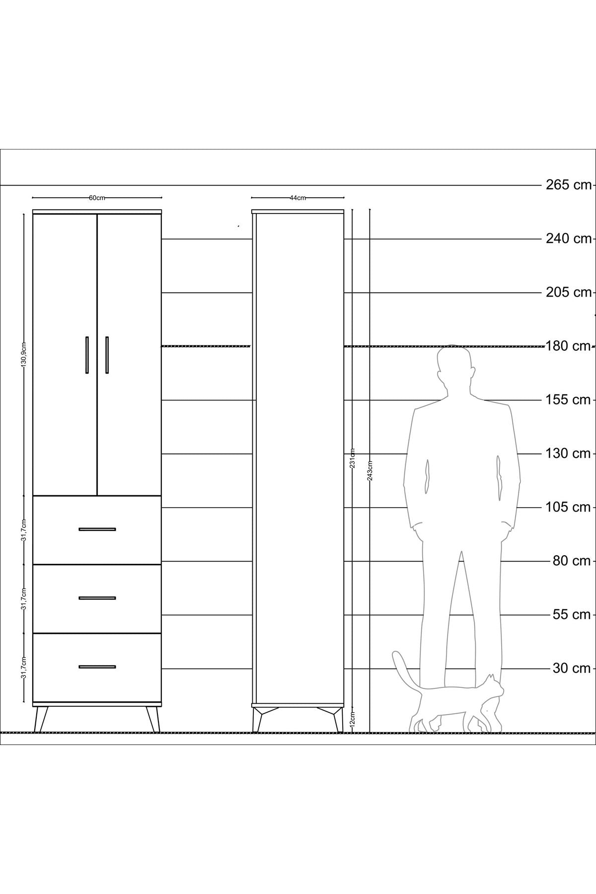 Hyperion Dolap 4 Raflı 3 Çekmeceli 2 Kapaklı 60x44x243 Aytaşı-Çam