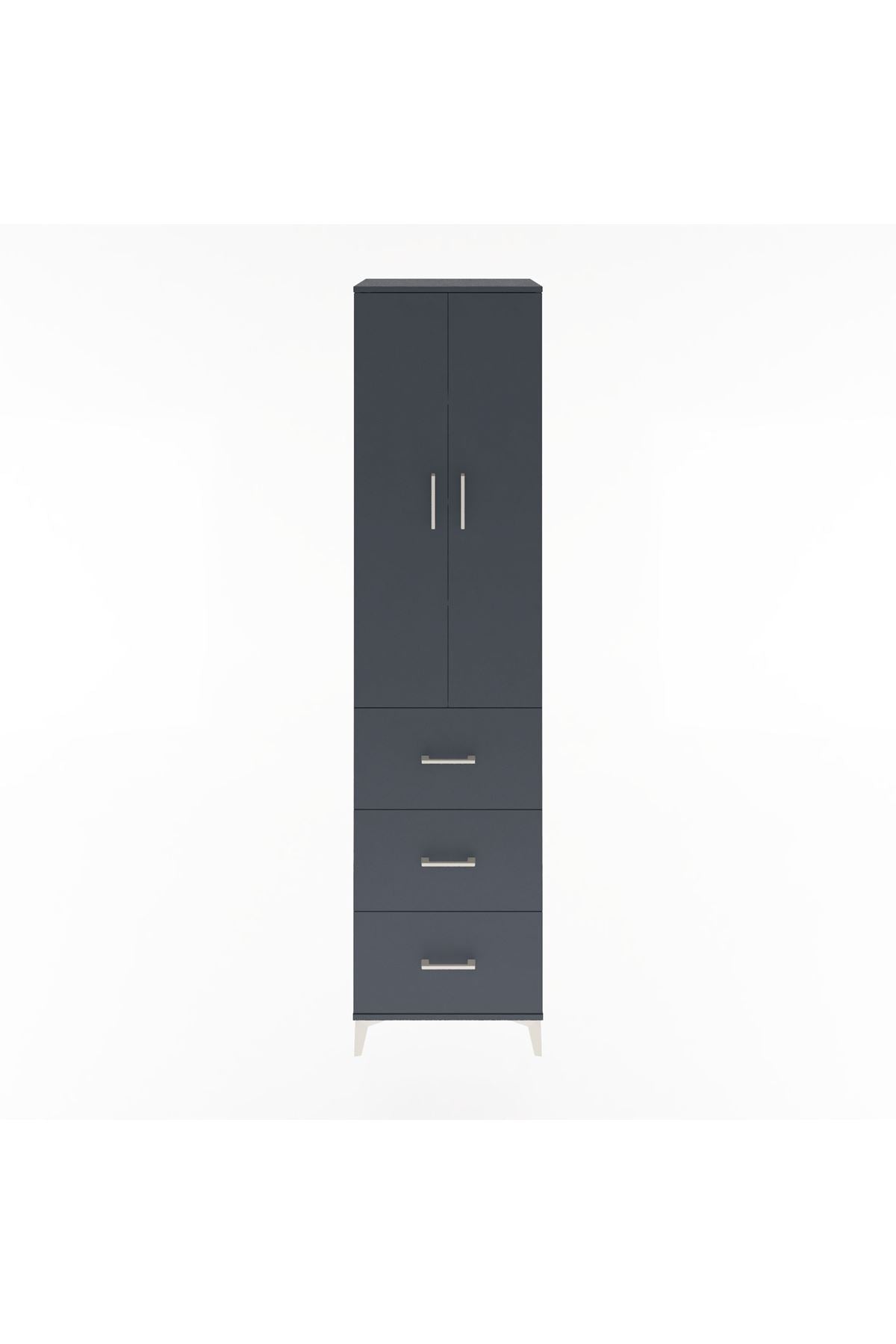 Hyperion Dolap 4 Raflı 3 Çekmeceli 2 Kapaklı 60x44x243 Antrasit-Antrasit