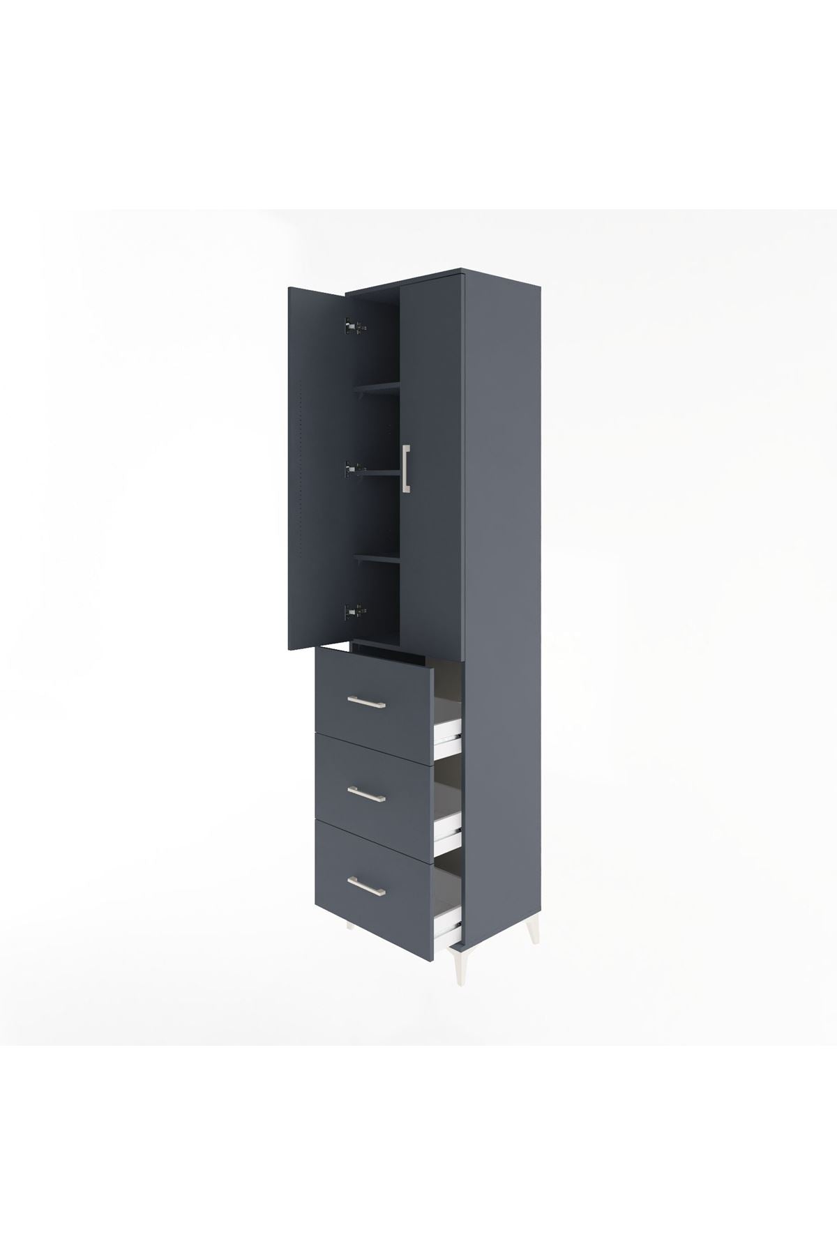 Hyperion Dolap 4 Raflı 3 Çekmeceli 2 Kapaklı 60x44x243 Antrasit-Antrasit
