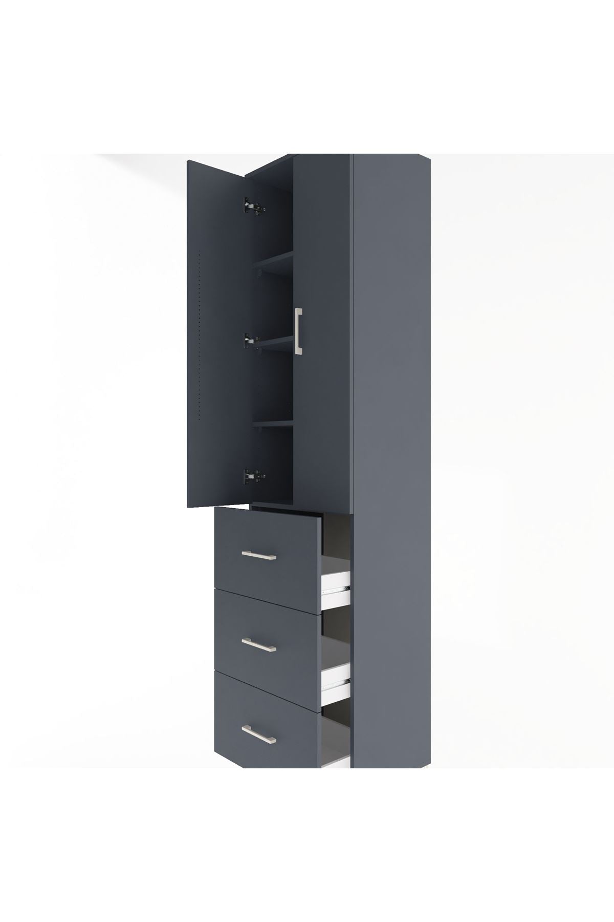 Hyperion Dolap 4 Raflı 3 Çekmeceli 2 Kapaklı 60x44x243 Antrasit-Antrasit