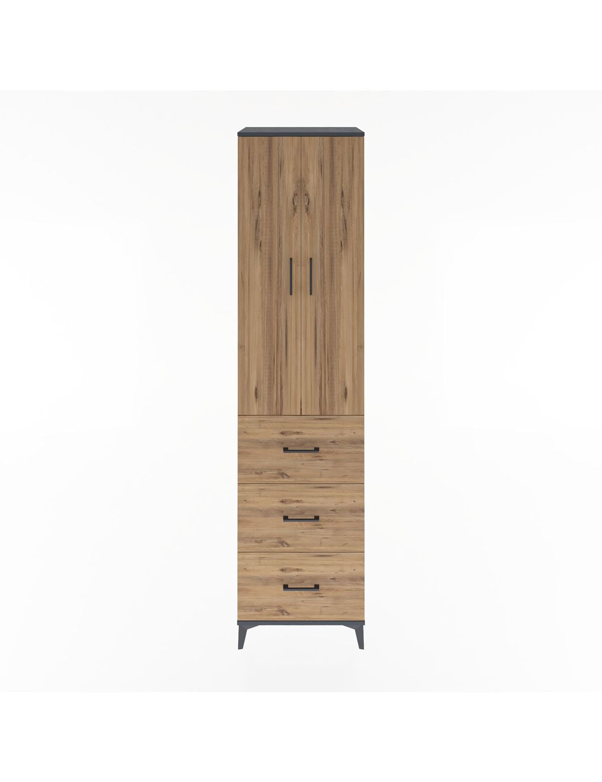 Hyperion Dolap 4 Raflı 3 Çekmeceli 2 Kapaklı 60x44x243 Antrasit-Çam