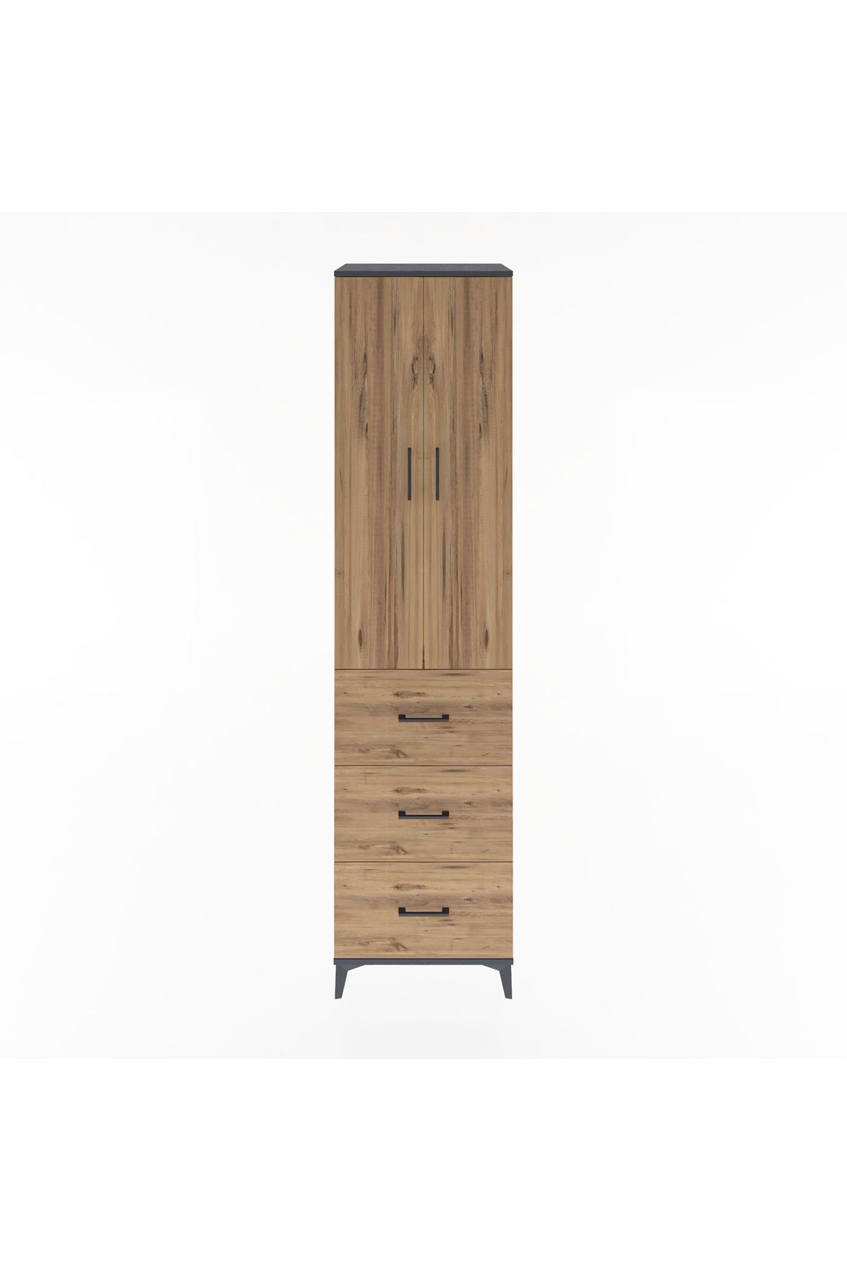 Hyperion Dolap 4 Raflı 3 Çekmeceli 2 Kapaklı 60x44x243 Antrasit-Çam