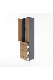 Hyperion Dolap 4 Raflı 3 Çekmeceli 2 Kapaklı 60x44x243 Antrasit-Çam